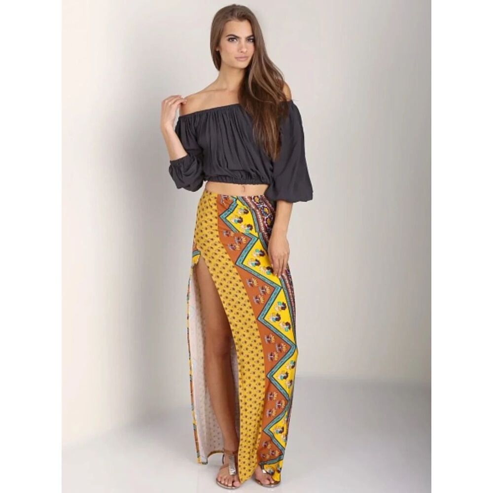 Novella Royal Multi-Colored Boho Print Maxi Skirt Size XS